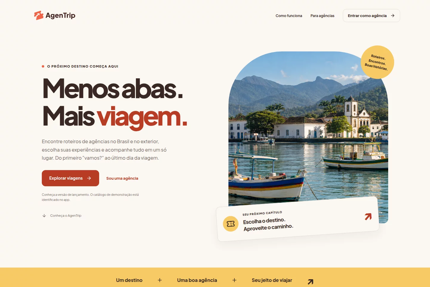 AgenTrip travel platform website with destination inspiration and agency trips