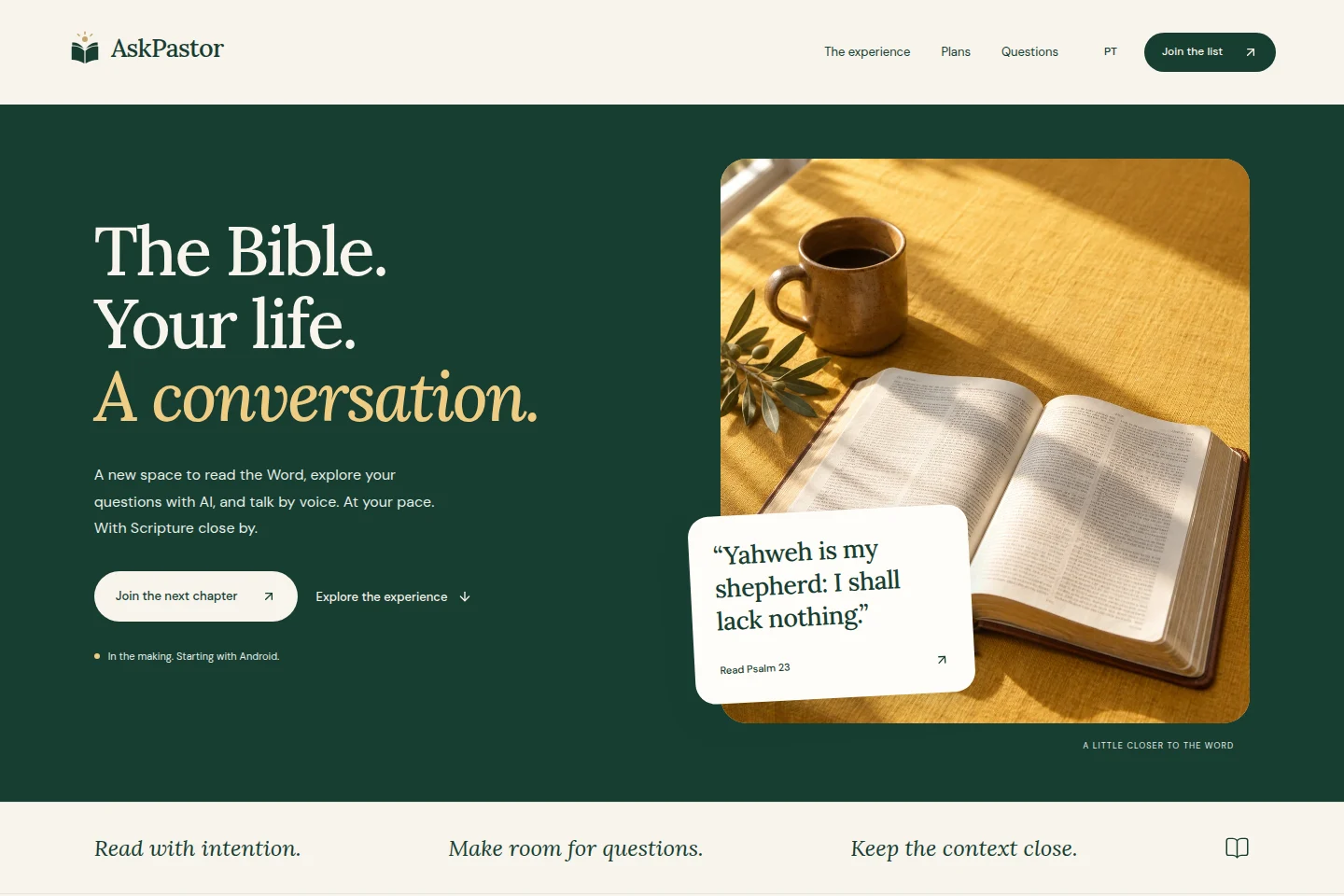 AskPastor Bible reading and AI conversation website