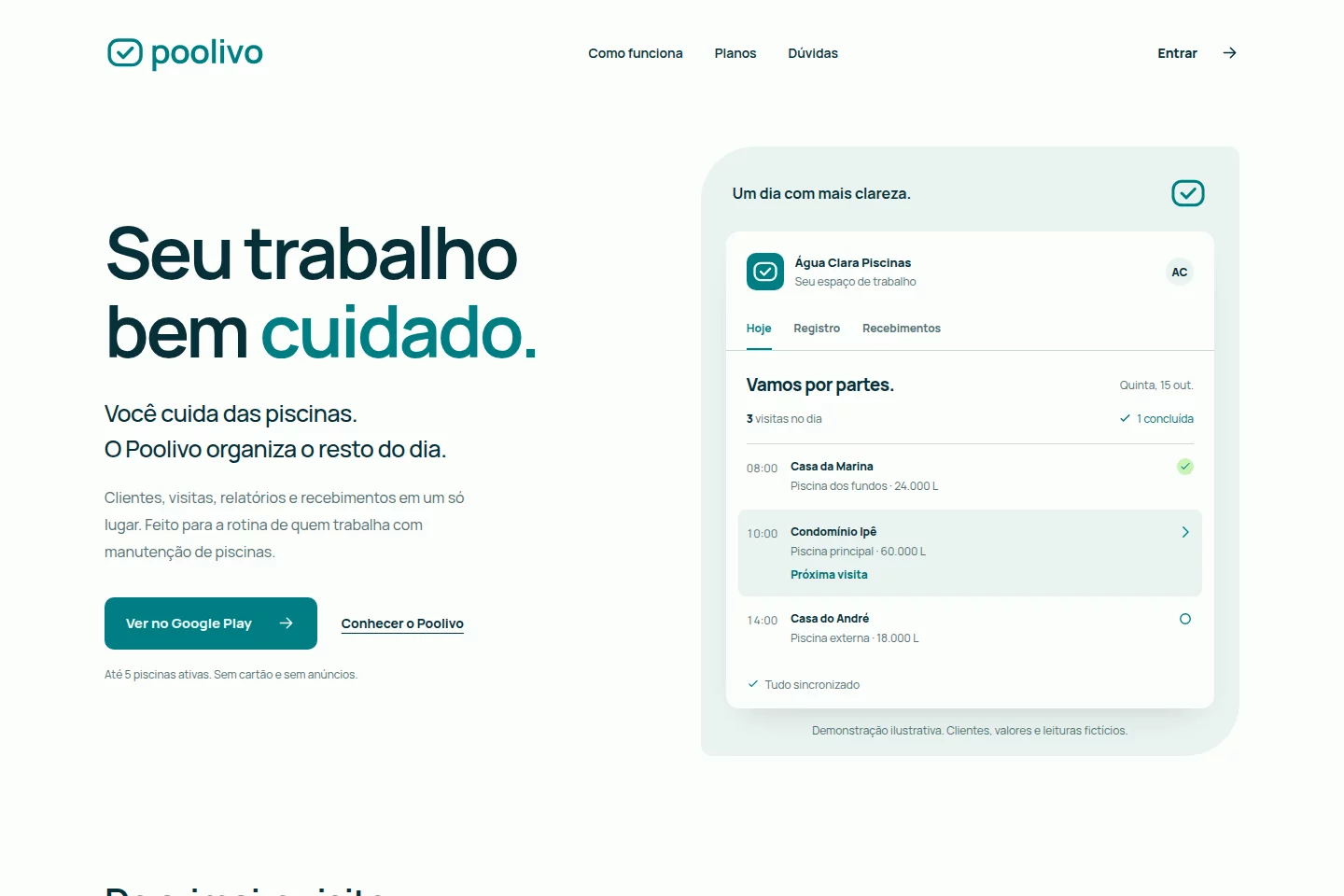 Poolivo pool maintenance business website with a daily service schedule
