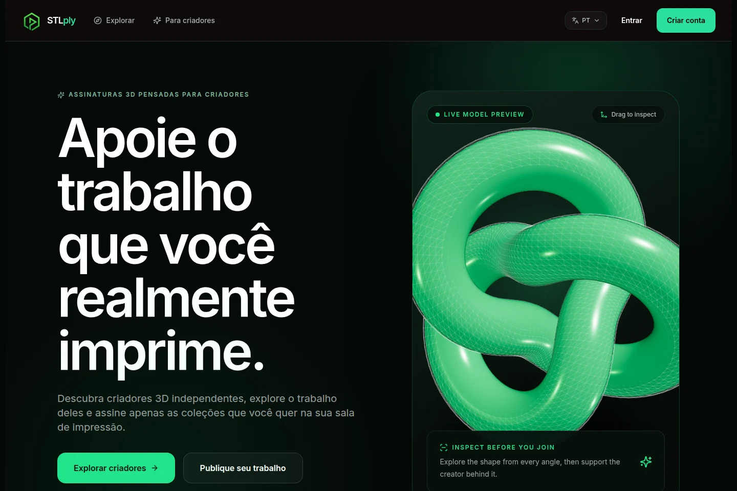 STLply website with a live 3D model preview